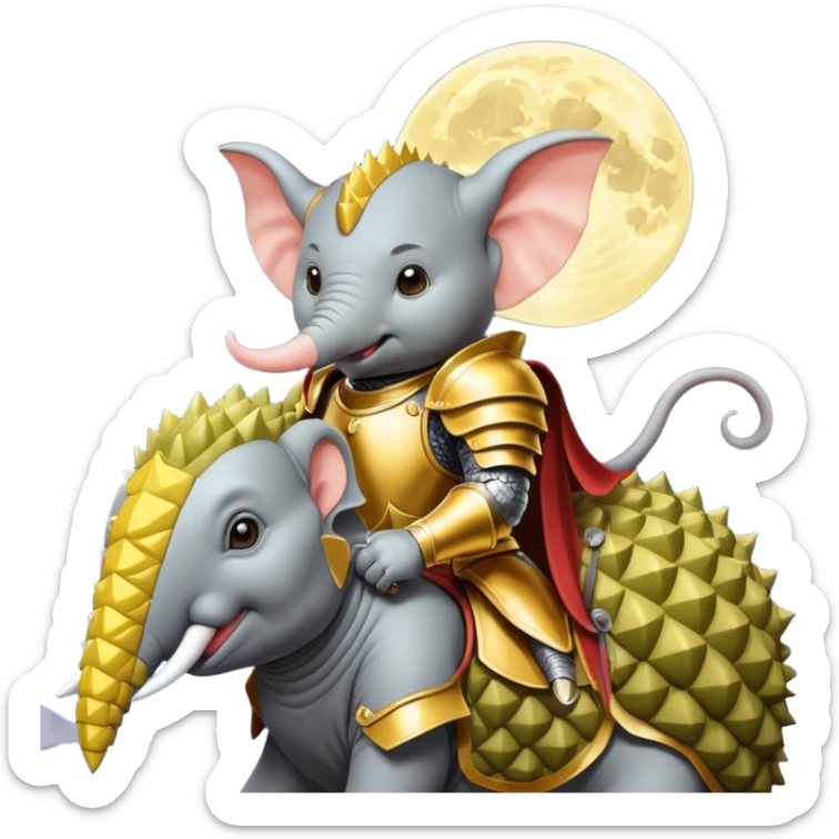 DURIAN KNIGHT WITH ELEPHENT FACE RIDE ON THE RAT IN THE  MOON sticker
