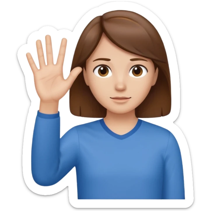 Mach mir einen Tyoen mit braunen haaren der mit seiner linken hand zur seite zeigt sticker