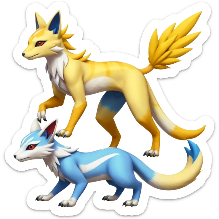 Latias-Vernid-Lombax-Renamon-Zeraora-Bastet-Fakémon-hybrid-fusion-creature, full body sticker