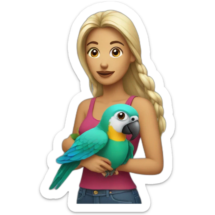 Woman with parrot sticker