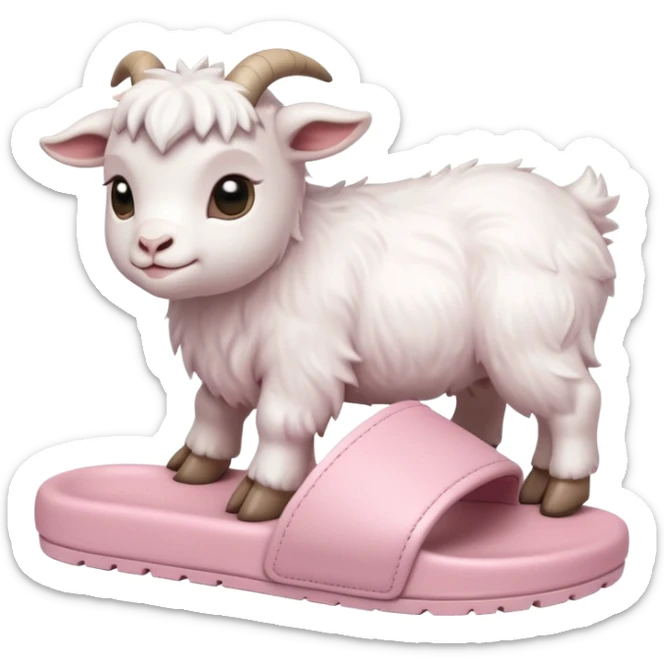 an all white lofi baby goat emoji wearing monochromatic pastel pink chunky slides sticker