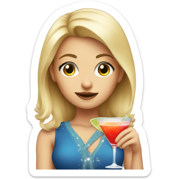 blonde girl with eyes that are stars, holding a cocktail  sticker
