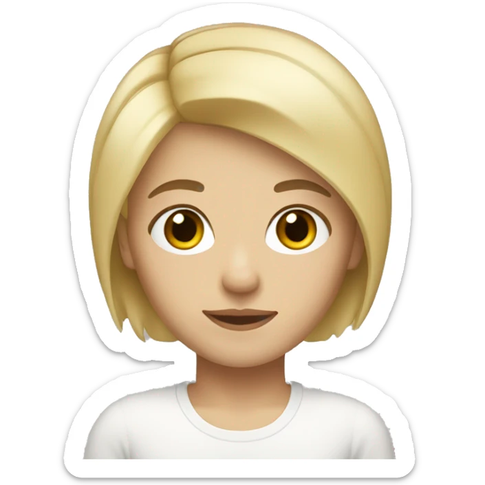 Blonde, short straight hair, brown eyes, fair skin. sticker