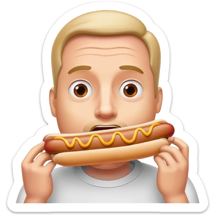 Man trying to fit as many hotdogs in his mouth as he can sticker