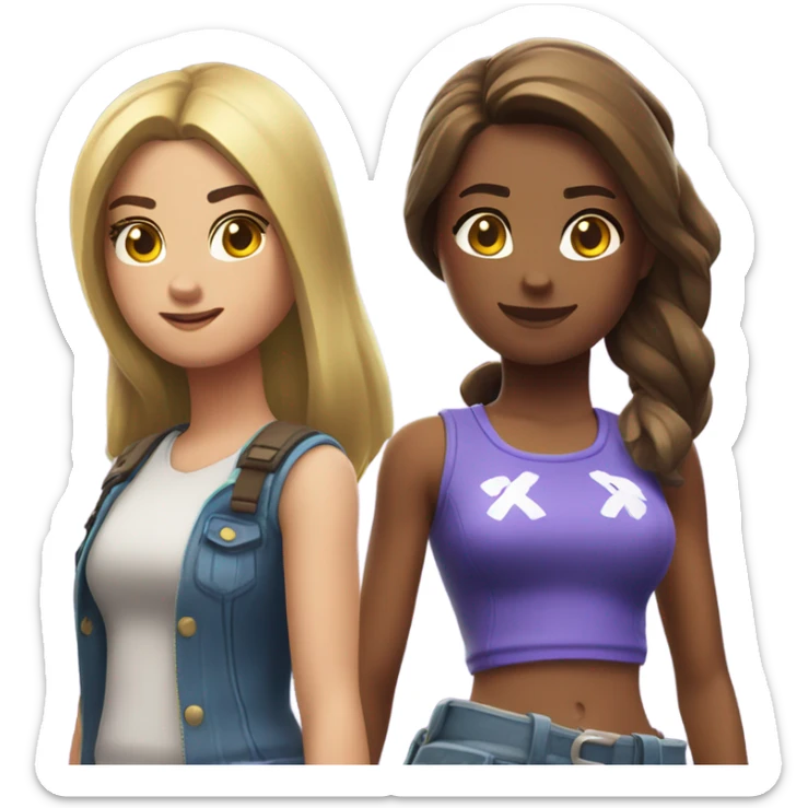 4 girls playing Fortnite 2 with brown hair and 2 with blonde hair sticker