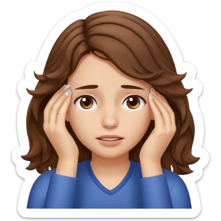 tired girl with fair wavy hair, wipes away sweats from the forehead  sticker