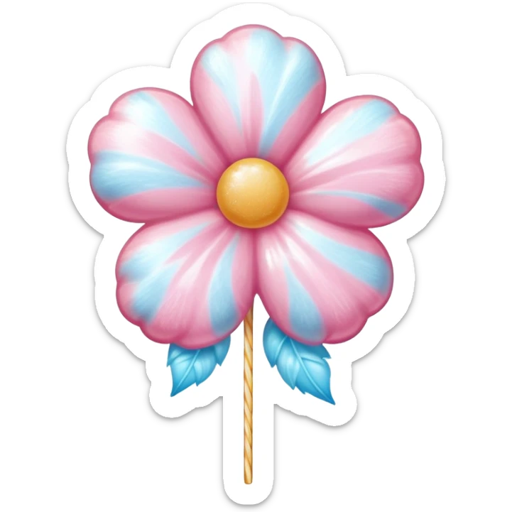 Fluffy cotton candy flower with shiny, glazed sugar strands and glistening highlights sticker
