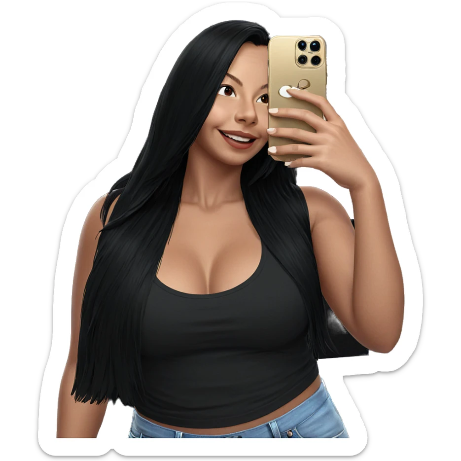 smiling girl taking selfie sticker