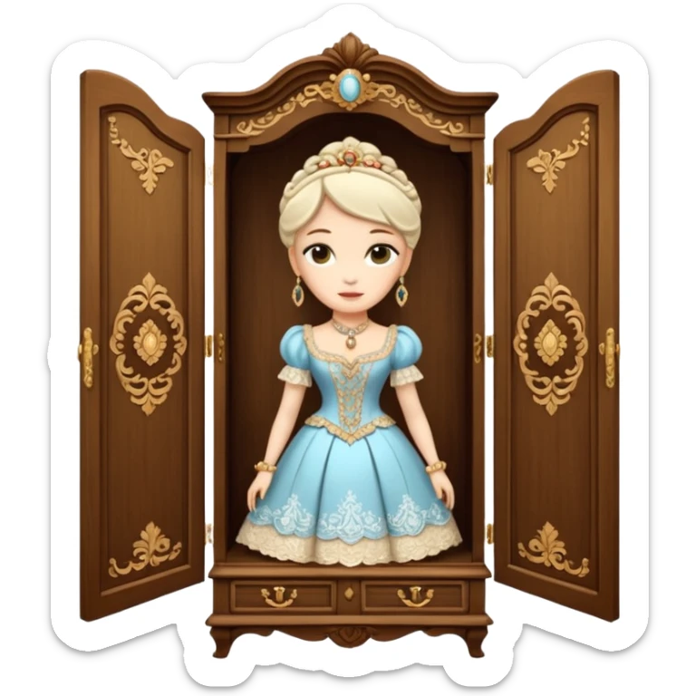 A character from the fairy tale Beauty and the Beast — the lady who was transformed into a wardrobe by magic. This character retains the wardrobe's original form while having a slight touch of anthropomorphism. sticker