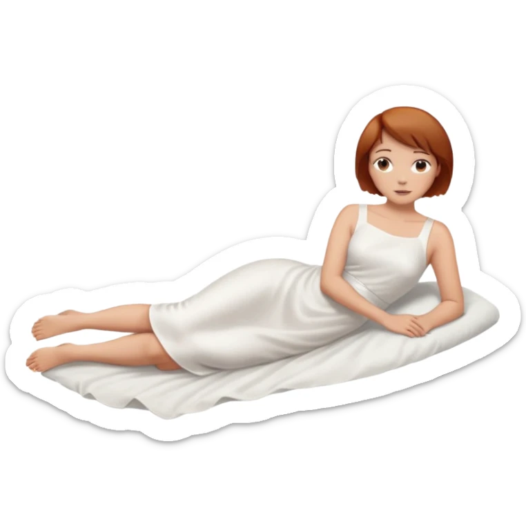 a woman, alone, short hair, light skin, auburn hair, laying on her side, facing away, full body is visible, feet are down. do not include other people, faces, or characters sticker
