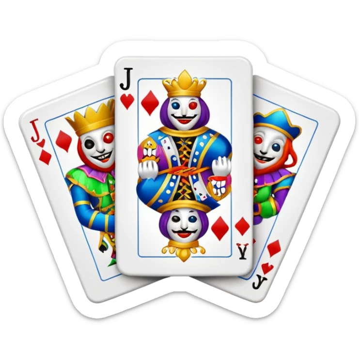 bunch of poker cards, with crazy colorful jolly jokers inside sticker