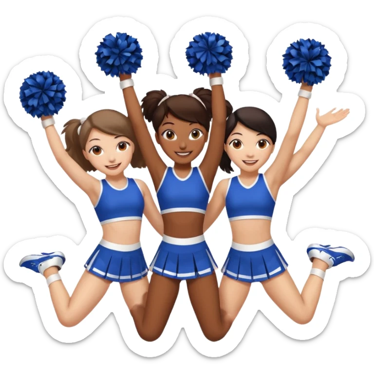 4 girls in a cheer stunt brown skin, white skin, white skin, Asian sticker