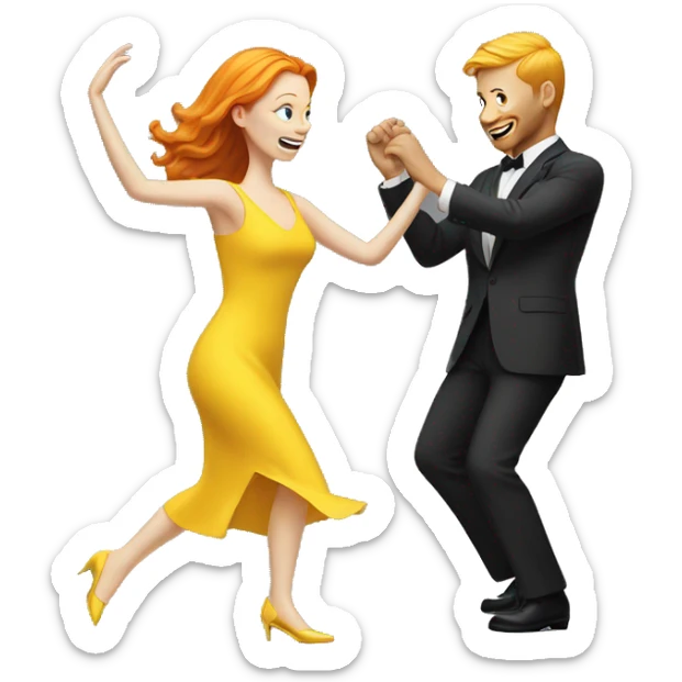 Ginger woman In yellow dress and blonde man in suit dance  sticker