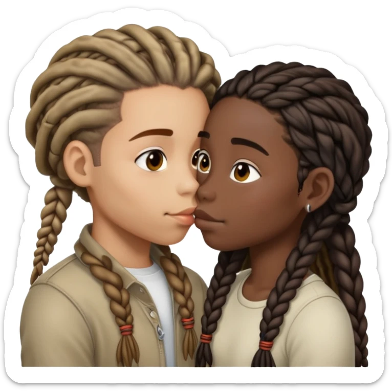 lightskin boy with dreads and darks king girl with two braids kissing sticker