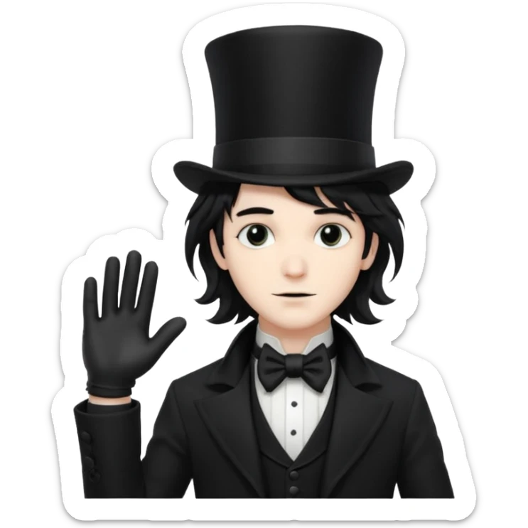 Male Goth with Top Hat
 Wavy shoulder-length hair, white skin, black suit and gloves, pale skin tone. sticker