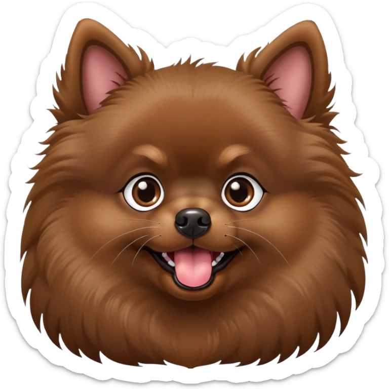 Dark brown Pomeranian with pointed ears and tongue sticking out. He stand sideways and doesn't look at me, but his eyes are looking up at me.  sticker