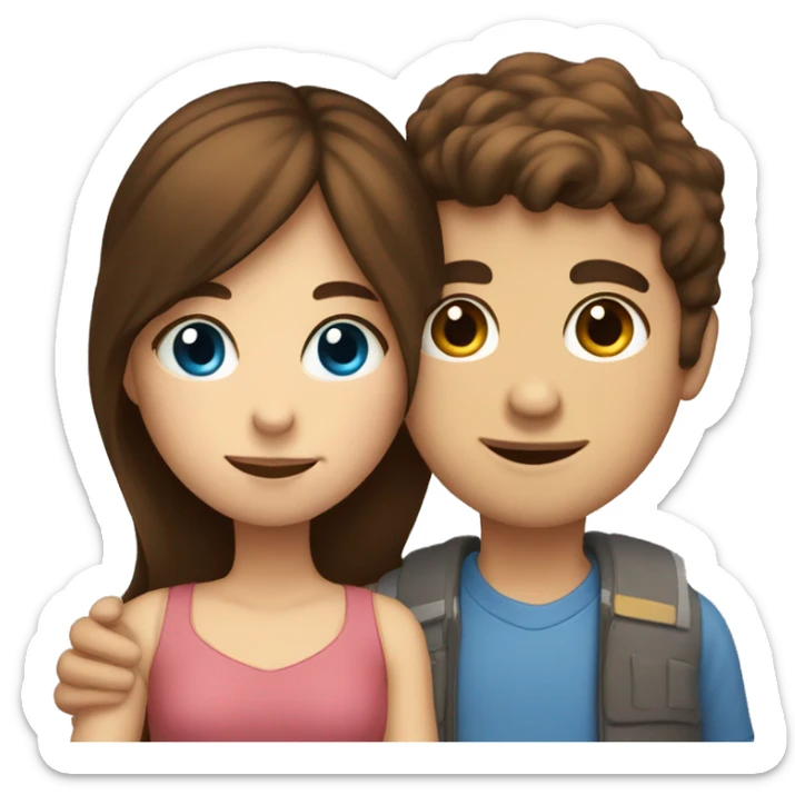 A Girl with brown hair and Blue eyes Kissing a Boy with brown hair and brown eyes  sticker