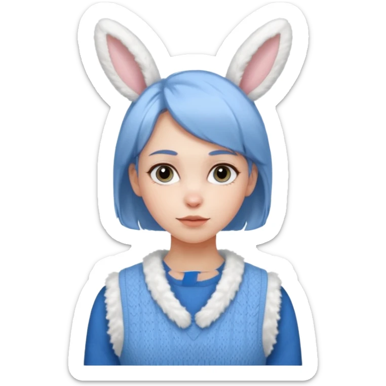 make a girl hair short and wear bunny skin pale ok and wear Sweater vests blue and make little bit a younger sticker