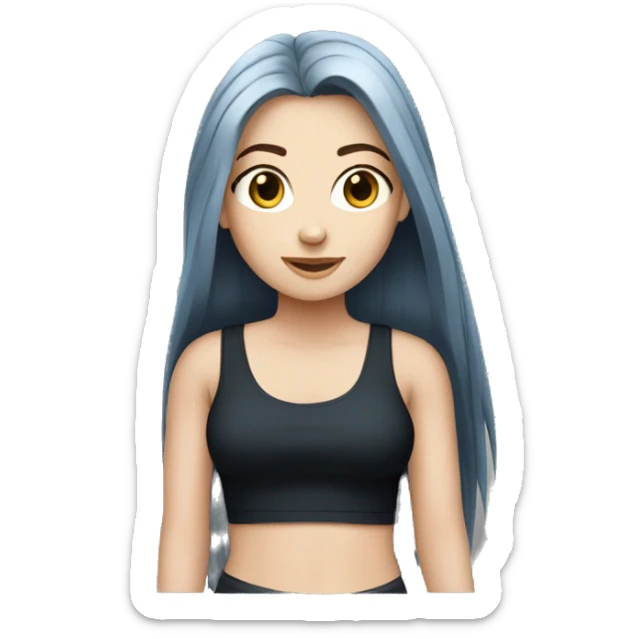 white girl with long straight dark blue hair wearing black tank top sticker