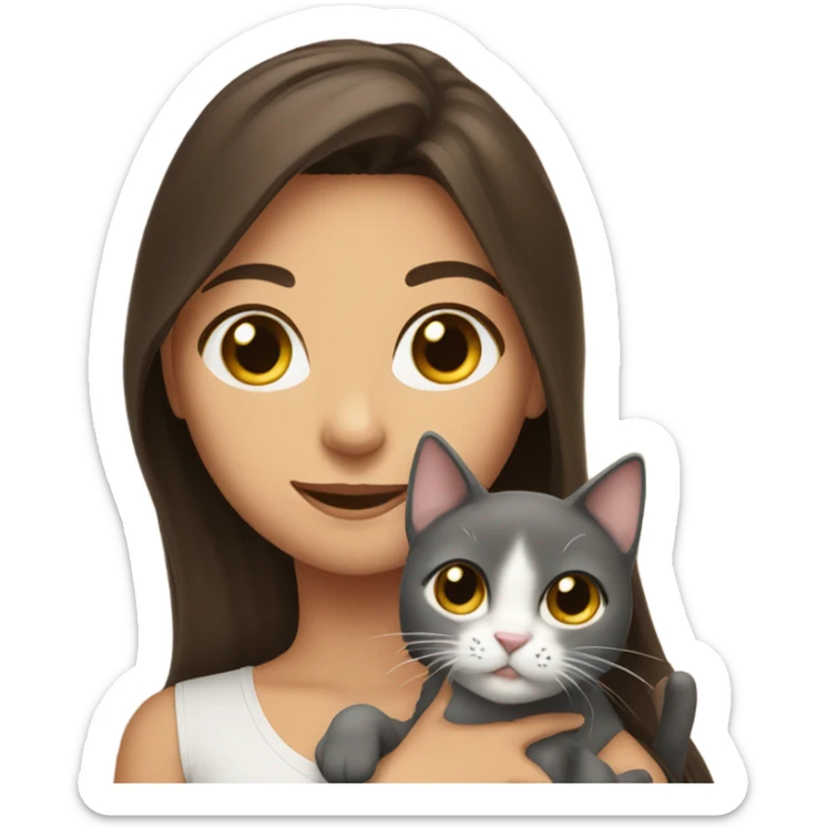 portrait of a beautiful brunette girl holding a cat sticker