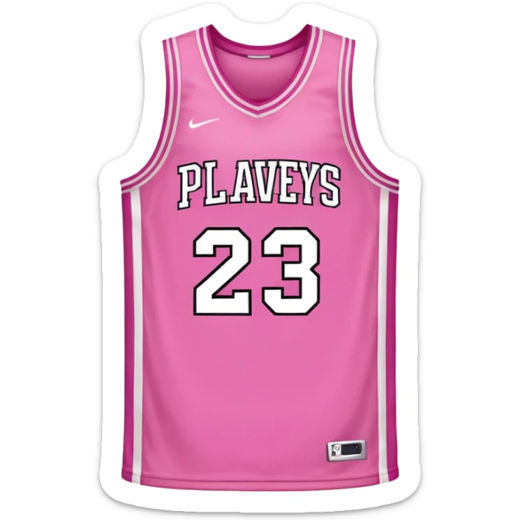 pink basketball jersey with the text PLAVLEYS 23 and white stripes sticker