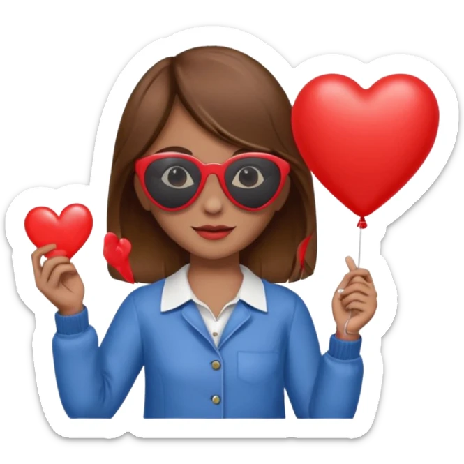 brown hair girl with sun glasses holding red heart balloon sticker