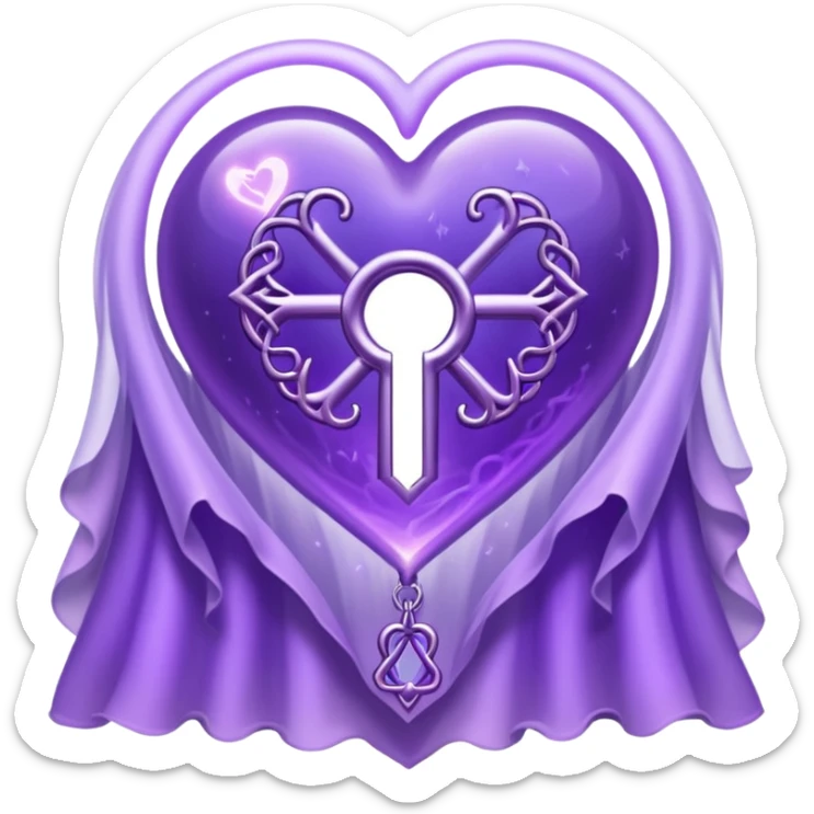 Purple ethereal occult heart floating, glowing key-like sigil at its center, veil-like mist, liminal mystical aesthetic sticker