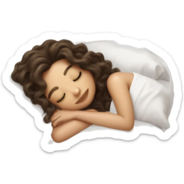 brunette shoulder length wavy hair girl sleeping beautifully with a silk pillow sticker