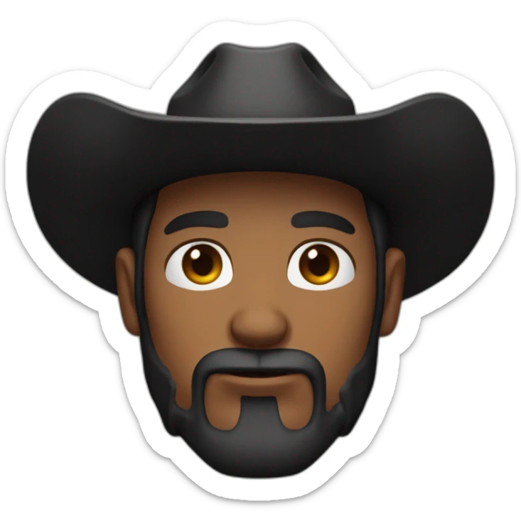 Cow boy with grown hair and scars on face and serious face with a black hat and black beard sticker