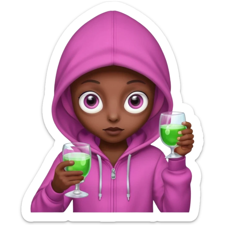 Aliens Pink dark skin, hoodie, cute big eyes, glass sticker