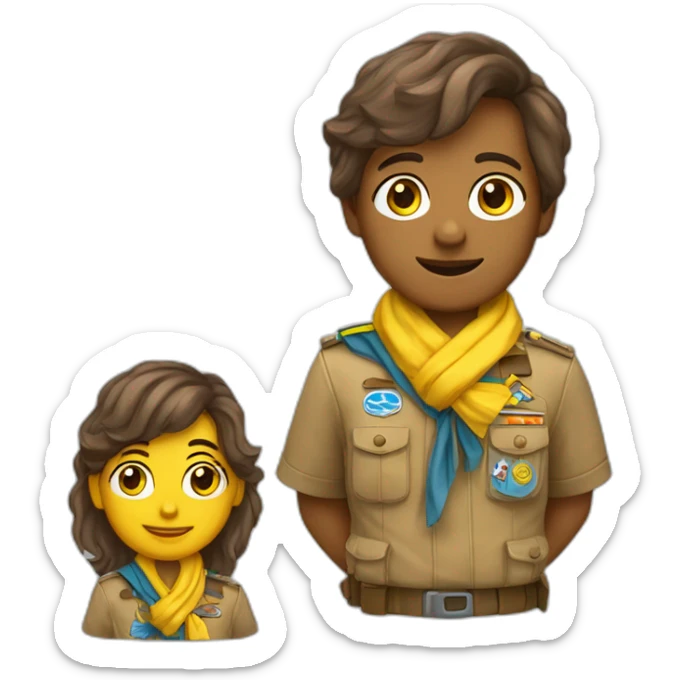 Un scout avec les cheveux marron et un foulard jaune et bleu  sticker