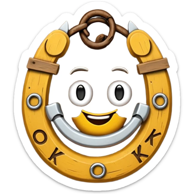 Emoji wooden sign with horseshoe with the inscription OK sticker