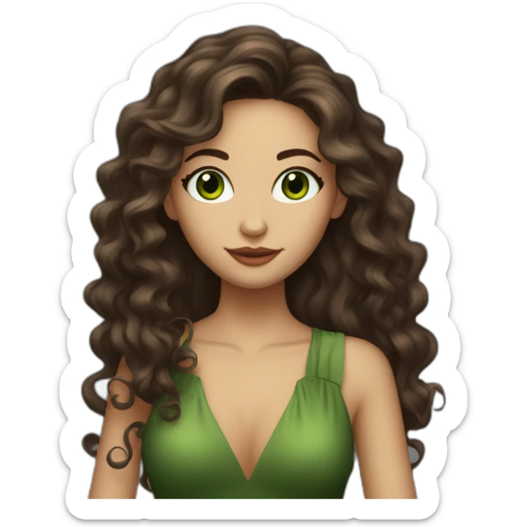 Skinny brunette with green eyes, long hair and styling curls with a glass of wine in her hand sticker