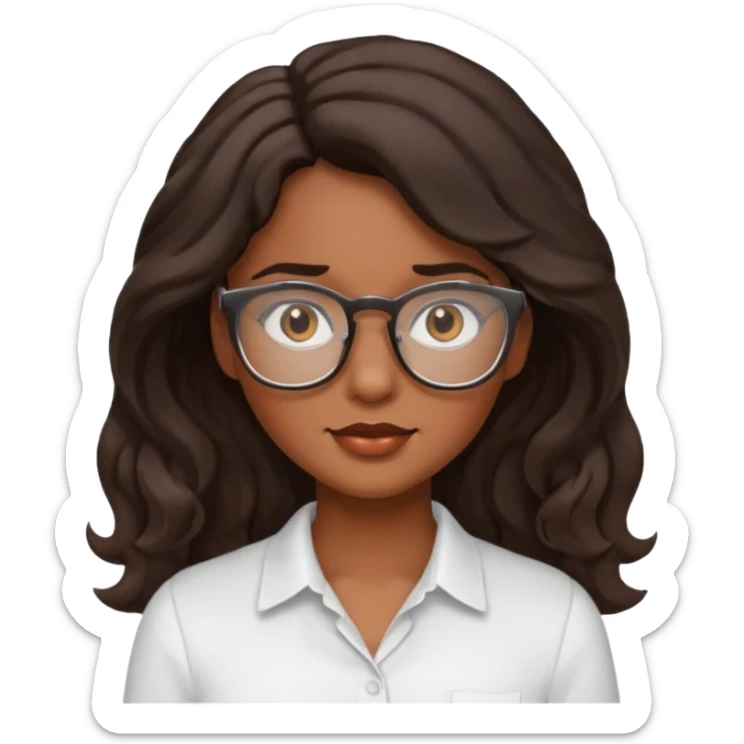 Emoji of a wavy hear dark young woman with glasses and a white shirt sticker