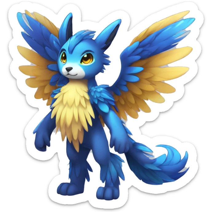 Anthro Sona Cool Edgy Cute Colorful Shy Winged Shiny Fakemon-Fantasy-Creature With Long Hair-Mane Full Body sticker