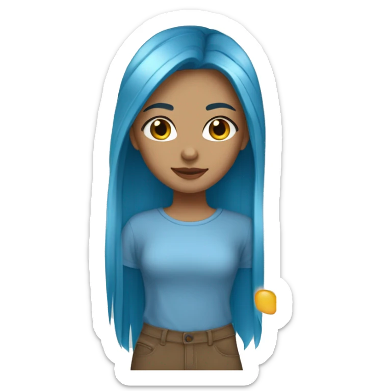 a girl with light tan skin, 511 T shirt  on,straight long blue hair, brown eyes, standing,very beautiful,very hot sticker