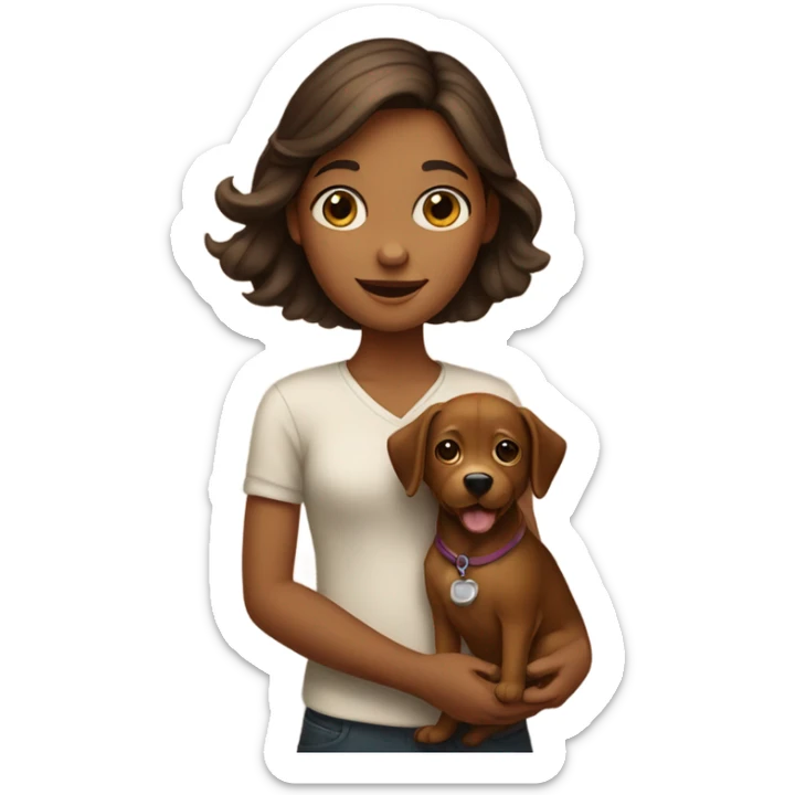 girl holding brown dog  sticker