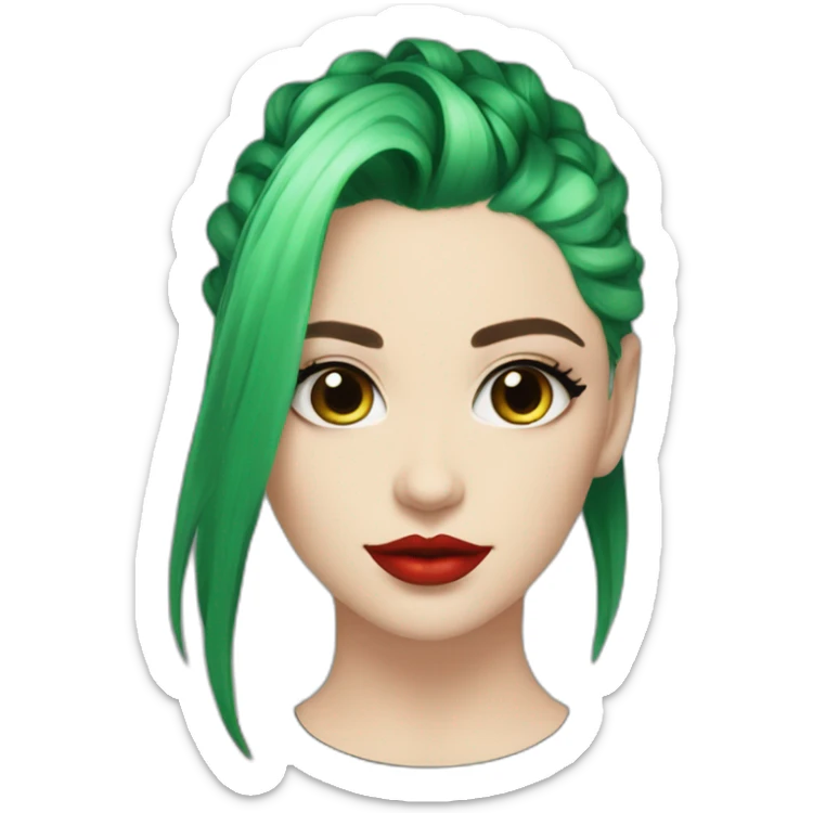 green hair, black outfit, white girl, red lips, looking directly camera, e girl, short hair sticker