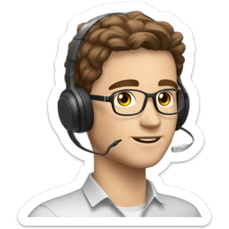 An it administrator with a yealink headset on, brown hair and 18 years old - australian sticker