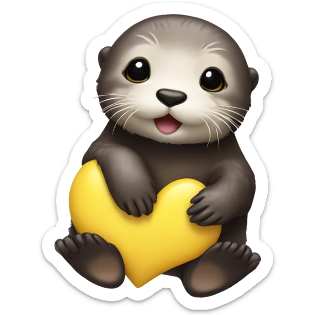 Baby sea otter with yellow heart in its paws sticker