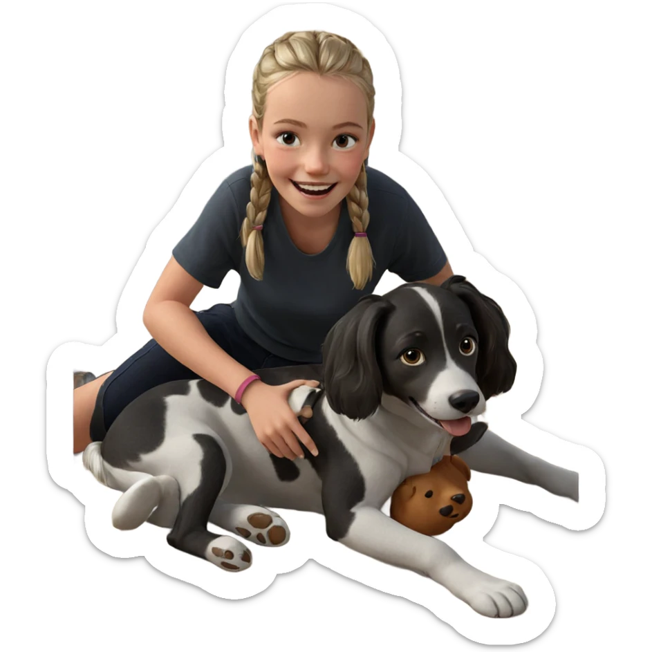 happy girl with dog sticker