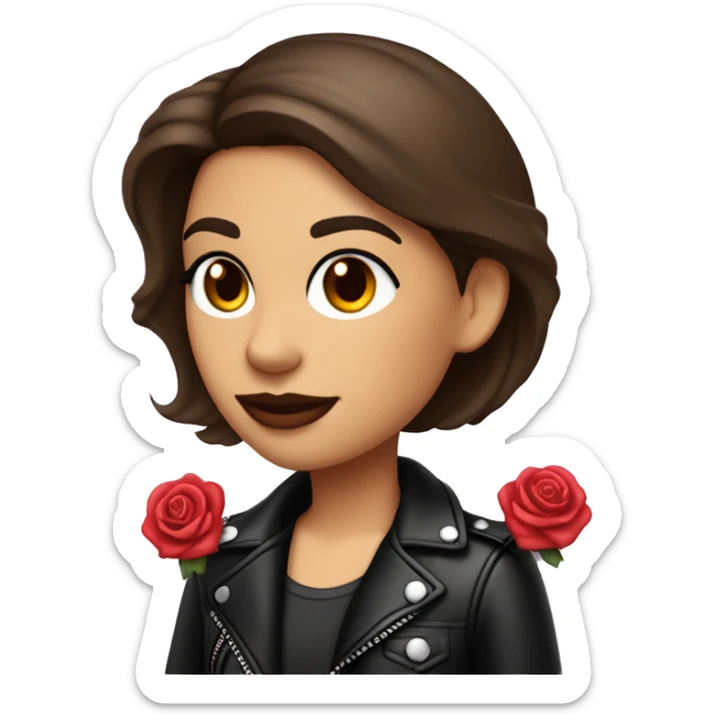 personnage brune au cheveux au carré sur une harley davinson avec une rose rouge sticker
