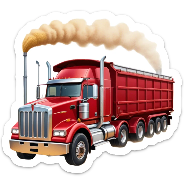 Kenworth T909 (2022) – Cinematic-realistic Kenworth T909 grain truck, its deep red cab gleaming under the scorching Australian sun. The massive trailer is filled to the brim with golden wheat, rolling down dusty farm roads, leaving a faint trail of chaff in its wake. sticker