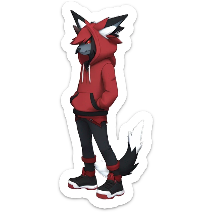 Edgy Cool Anthro Zoroark-Zangoose-Litten Fakemon Fursona Hoodie Full Body sticker