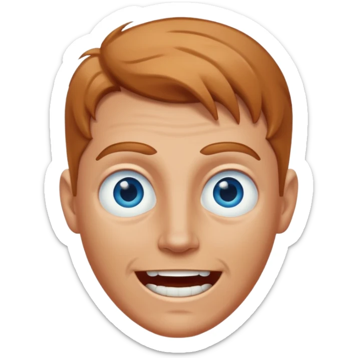 white man with caramel hair and blue eyes whos very scary but so so happy! sticker