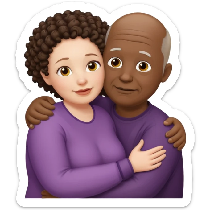  Old White  fat man no hiar hugging dack skin curly hair woman sticker