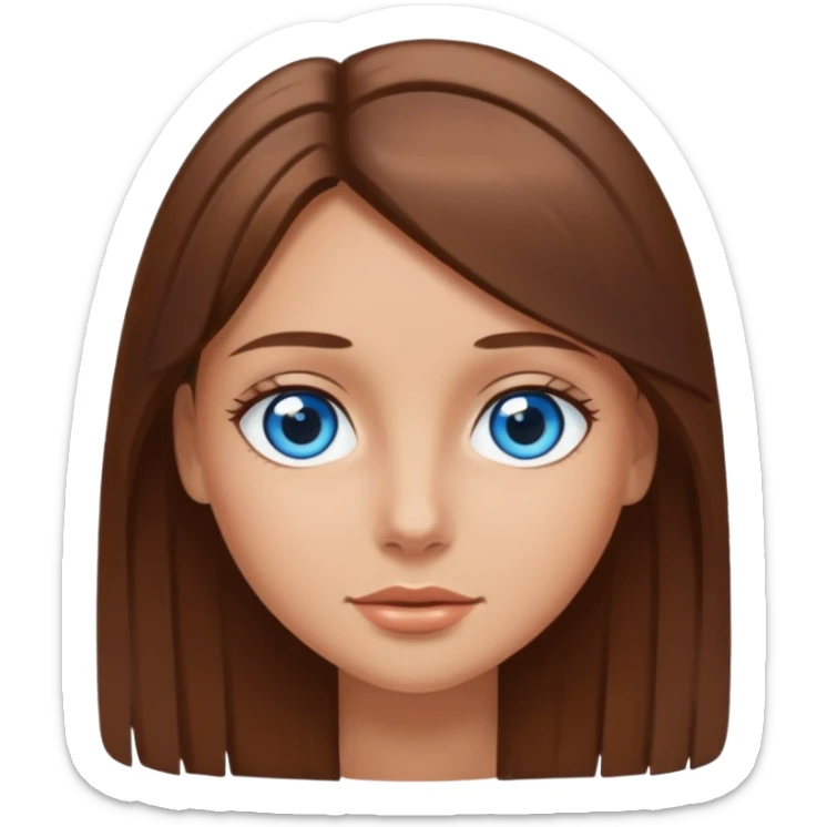 Brown gair girl. Blue eyes. Straight hair. Tanned skun sticker