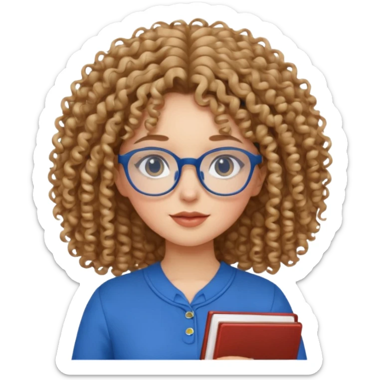 curly hair girl with eyeglasses and blue outfit sticker