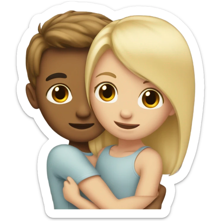 girl with blonde hair hugging a boy with brown hair  sticker