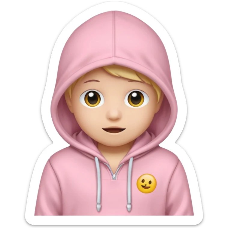 baby pink colour hoodie( only hoodie packshot) with hood emoji  sticker